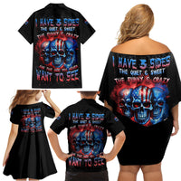 I Have 3 Sides 3 Skulls Family Matching Off Shoulder Short Dress and Hawaiian Shirt - Wonder Print Shop