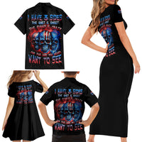 I Have 3 Sides 3 Skulls Family Matching Short Sleeve Bodycon Dress and Hawaiian Shirt - Wonder Print Shop