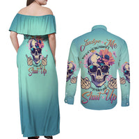 Judge Me When You're Perfect Couples Matching Off Shoulder Maxi Dress and Long Sleeve Button Shirt - Wonder Print Shop