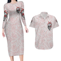 Warning Kinda Crazy Tattooed Girl Rose Couples Matching Long Sleeve Bodycon Dress and Hawaiian Shirt - Wonder Print Shop