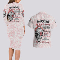 Warning Kinda Crazy Tattooed Girl Rose Couples Matching Long Sleeve Bodycon Dress and Hawaiian Shirt - Wonder Print Shop