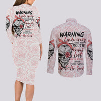 Warning Kinda Crazy Tattooed Girl Rose Couples Matching Long Sleeve Bodycon Dress and Long Sleeve Button Shirt - Wonder Print Shop