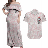 Warning Kinda Crazy Tattooed Girl Rose Couples Matching Off Shoulder Maxi Dress and Hawaiian Shirt - Wonder Print Shop