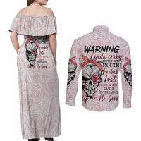 Warning Kinda Crazy Tattooed Girl Rose Couples Matching Off Shoulder Maxi Dress and Long Sleeve Button Shirt - Wonder Print Shop