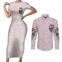 Warning Kinda Crazy Tattooed Girl Rose Couples Matching Short Sleeve Bodycon Dress and Long Sleeve Button Shirt - Wonder Print Shop