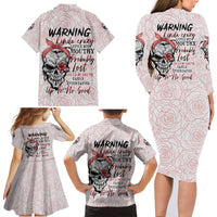 Warning Kinda Crazy Tattooed Girl Rose Family Matching Long Sleeve Bodycon Dress and Hawaiian Shirt - Wonder Print Shop