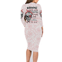 Warning Kinda Crazy Tattooed Girl Rose Family Matching Long Sleeve Bodycon Dress and Hawaiian Shirt - Wonder Print Shop