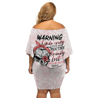 Warning Kinda Crazy Tattooed Girl Rose Family Matching Off Shoulder Short Dress and Hawaiian Shirt - Wonder Print Shop