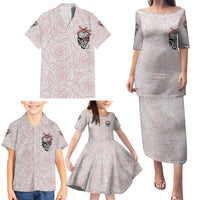 Warning Kinda Crazy Tattooed Girl Rose Family Matching Puletasi Dress and Hawaiian Shirt - Wonder Print Shop