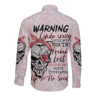 Warning Kinda Crazy Tattooed Girl Rose Long Sleeve Button Shirt - Wonder Print Shop