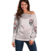 Warning Kinda Crazy Tattooed Girl Rose Off Shoulder Sweater - Wonder Print Shop