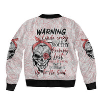 Warning Kinda Crazy Tattooed Girl Rose Sleeve Zip Bomber Jacket - Wonder Print Shop