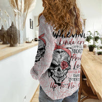 Warning Kinda Crazy Tattooed Girl Rose Women Casual Shirt - Wonder Print Shop