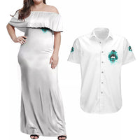 Don't Try To Figure Me Out Messy Bun Couples Matching Off Shoulder Maxi Dress and Hawaiian Shirt - Wonder Print Shop