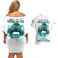 Don't Try To Figure Me Out Messy Bun Couples Matching Off Shoulder Short Dress and Hawaiian Shirt - Wonder Print Shop