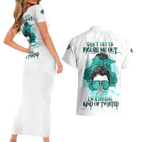 Don't Try To Figure Me Out Messy Bun Couples Matching Short Sleeve Bodycon Dress and Hawaiian Shirt - Wonder Print Shop