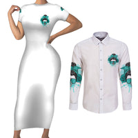 Don't Try To Figure Me Out Messy Bun Couples Matching Short Sleeve Bodycon Dress and Long Sleeve Button Shirt - Wonder Print Shop