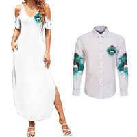 Don't Try To Figure Me Out Messy Bun Couples Matching Summer Maxi Dress and Long Sleeve Button Shirt - Wonder Print Shop