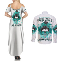 Don't Try To Figure Me Out Messy Bun Couples Matching Summer Maxi Dress and Long Sleeve Button Shirt - Wonder Print Shop