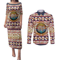 Sloth I'm Not Lazy I'm Energy Efficient Christmas Couples Matching Puletasi and Long Sleeve Button Shirt Xmas Holiday Patterns - Wonder Print Shop
