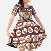 Sloth I'm Not Lazy I'm Energy Efficient Christmas Kid Short Sleeve Dress Xmas Holiday Patterns - Wonder Print Shop