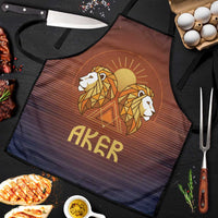 Aker Apron Ancient Egyptian Sunset Gradient, Twin Lion Guardians, and Solar Disc - Wonder Print Shop