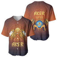 Aker Baseball Jersey Ancient Egyptian Sunset Gradient, Twin Lion Guardians, and Solar Disc - Wonder Print Shop
