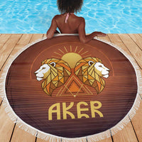 Aker Beach Blanket Ancient Egyptian Sunset Gradient, Twin Lion Guardians, and Solar Disc - Wonder Print Shop