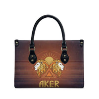 Aker Leather Bag Ancient Egyptian Sunset Gradient, Twin Lion Guardians, and Solar Disc - Wonder Print Shop
