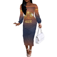 Aker Off The Shoulder Long Sleeve Dress Ancient Egyptian Sunset Gradient, Twin Lion Guardians, and Solar Disc - Wonder Print Shop