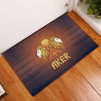 Aker Rubber Doormat Ancient Egyptian Sunset Gradient, Twin Lion Guardians, and Solar Disc - Wonder Print Shop