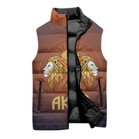 Aker Sleeveless Puffer Jacket Ancient Egyptian Sunset Gradient, Twin Lion Guardians, and Solar Disc - Wonder Print Shop