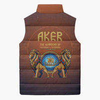 Aker Sleeveless Puffer Jacket Ancient Egyptian Sunset Gradient, Twin Lion Guardians, and Solar Disc - Wonder Print Shop