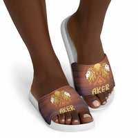 Aker Slide Sandals Ancient Egyptian Sunset Gradient, Twin Lion Guardians, and Solar Disc - Wonder Print Shop