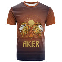 Aker T shirt Ancient Egyptian Sunset Gradient, Twin Lion Guardians, and Solar Disc - Wonder Print Shop