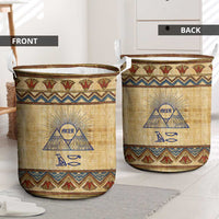 Aker Ancient Egyptian Laundry Basket with Hieroglyphic Pattern, Pyramid Symbol, and Twin Lion Guardians Motif - Wonder Print Shop