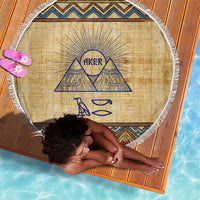 Aker Ancient Egyptian Beach Blanket with Hieroglyphic Pattern, Pyramid Symbol, and Twin Lion Guardians Motif - Wonder Print Shop