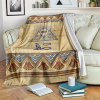 Aker Ancient Egyptian Blanket with Hieroglyphic Pattern, Pyramid Symbol, and Twin Lion Guardians Motif - Wonder Print Shop