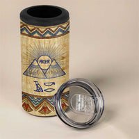 Aker Ancient Egyptian 4 in 1 Can Cooler Tumbler with Hieroglyphic Pattern, Pyramid Symbol, and Twin Lion Guardians Motif - Wonder Print Shop