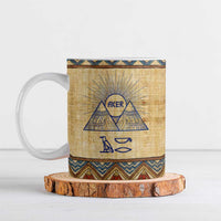 Aker Ancient Egyptian Ceramic Mug with Hieroglyphic Pattern, Pyramid Symbol, and Twin Lion Guardians Motif - Wonder Print Shop