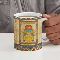 Aker Ancient Egyptian Ceramic Mug with Hieroglyphic Pattern, Pyramid Symbol, and Twin Lion Guardians Motif - Wonder Print Shop