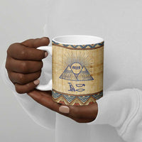 Aker Ancient Egyptian Ceramic Mug with Hieroglyphic Pattern, Pyramid Symbol, and Twin Lion Guardians Motif - Wonder Print Shop