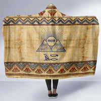 Aker Ancient Egyptian Hooded Blanket with Hieroglyphic Pattern, Pyramid Symbol, and Twin Lion Guardians Motif - Wonder Print Shop