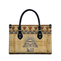 Aker Ancient Egyptian Leather Bag with Hieroglyphic Pattern, Pyramid Symbol, and Twin Lion Guardians Motif - Wonder Print Shop