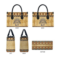 Aker Ancient Egyptian Leather Bag with Hieroglyphic Pattern, Pyramid Symbol, and Twin Lion Guardians Motif - Wonder Print Shop