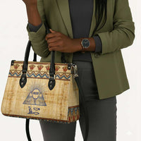 Aker Ancient Egyptian Leather Bag with Hieroglyphic Pattern, Pyramid Symbol, and Twin Lion Guardians Motif - Wonder Print Shop