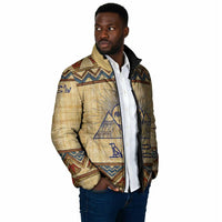 Aker Ancient Egyptian Padded Jacket with Hieroglyphic Pattern, Pyramid Symbol, and Twin Lion Guardians Motif - Wonder Print Shop