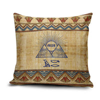 Aker Ancient Egyptian Pillow Cover with Hieroglyphic Pattern, Pyramid Symbol, and Twin Lion Guardians Motif - Wonder Print Shop