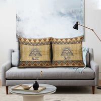Aker Ancient Egyptian Pillow Cover with Hieroglyphic Pattern, Pyramid Symbol, and Twin Lion Guardians Motif - Wonder Print Shop