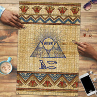 Aker Ancient Egyptian Puzzle with Hieroglyphic Pattern, Pyramid Symbol, and Twin Lion Guardians Motif - Wonder Print Shop
